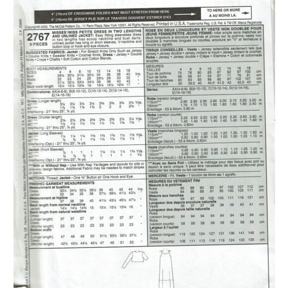 McCalls Sewing Pattern 2767 Dress Jacket Misses Size 8-12 - Picture 2 of 2